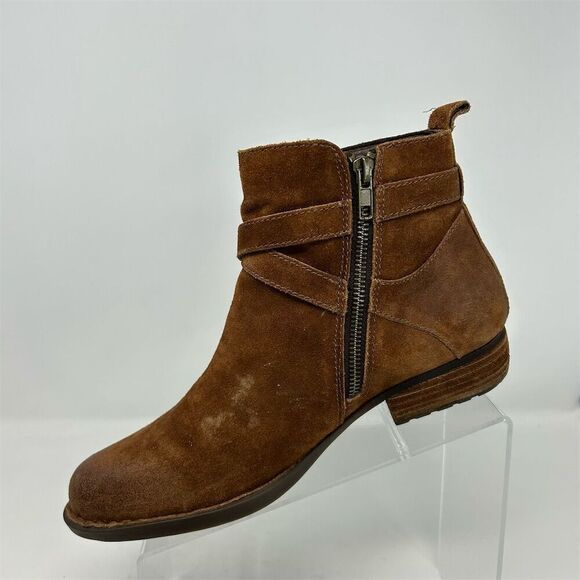 Born Women's Faywood Brown Ankle Bootie Size 9M Distressed Suede Buckle Detail - Picture 4 of 15